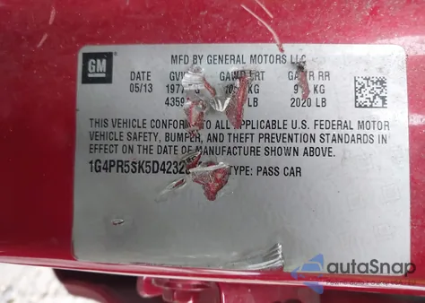 2013 Buick Verano Convenience Group из США, поврежденный, VIN 1G4PR5SK5D4232362